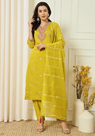 Picture of Fine Silk Golden Rod Readymade Salwar Kameez