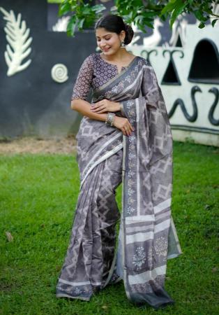 Picture of Good Looking Cotton Light Slate Grey Saree