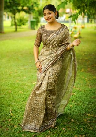 Picture of Pretty Cotton Dark Olive Green Saree