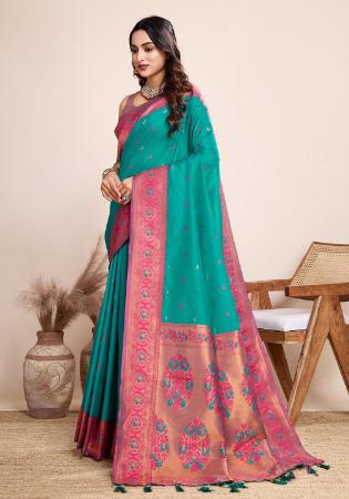 Picture of Grand Silk Dark Cyan Saree