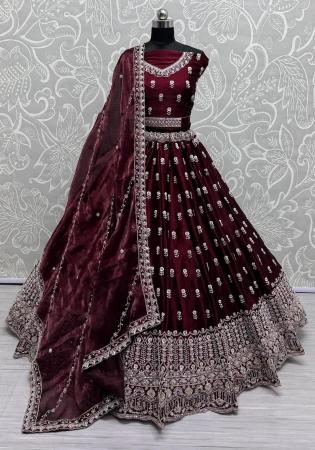 Picture of Charming Chiffon Maroon Lehenga Choli