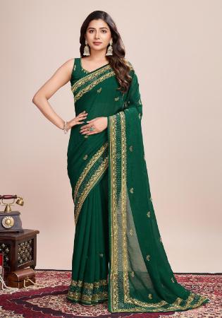 Picture of Stunning Silk Forest Green Saree