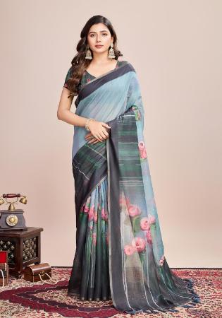 Picture of Magnificent Linen Slate Grey Saree