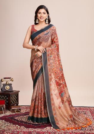 Picture of Alluring Linen Indian Red Saree