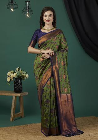 Picture of Alluring Silk Dark Olive Green Saree