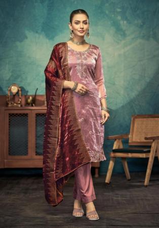 Picture of Chiffon Rosy Brown Straight Cut Salwar Kameez