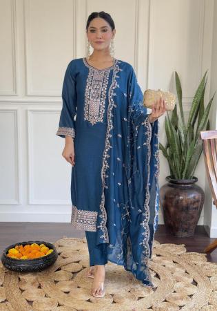 Picture of Delightful Rayon Midnight Blue Readymade Salwar Kameez