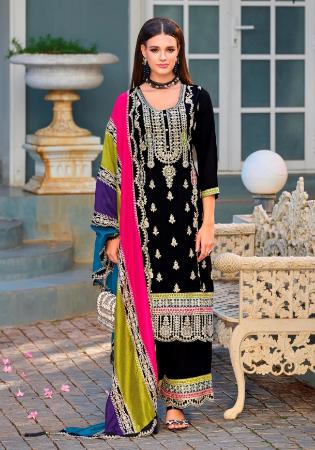 Picture of Chiffon Dark Slate Grey Straight Cut Salwar Kameez