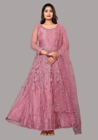 Picture of Classy Net Rosy Brown Anarkali Salwar Kameez