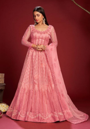Picture of Georgette & Net Dark Salmon Anarkali Salwar Kameez