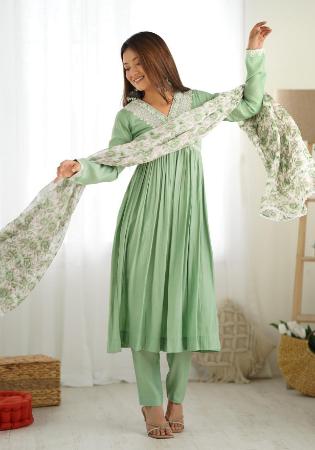 Picture of Nice Silk Dark Sea Green Readymade Salwar Kameez