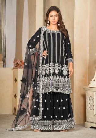 Picture of Bewitching Georgette Black Straight Cut Salwar Kameez