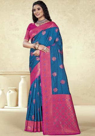 Picture of Magnificent Silk Steel Blue Saree