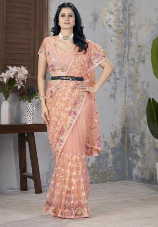 Picture of Wonderful Net Coral Saree