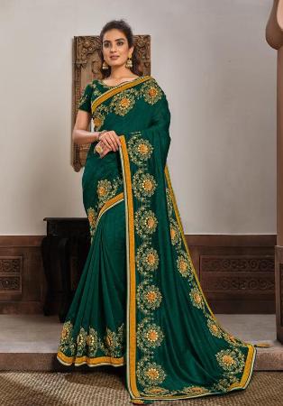 Picture of Pretty Georgette & Silk Dark Green Saree