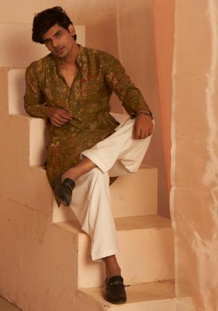 Picture of Radiant Silk Dark Olive Green Kurtas