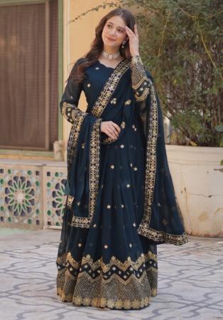 Picture of Superb Georgette Navy Blue Readymade Gown