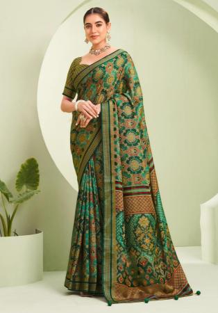 Picture of Shapely Georgette Dark Olive Green Saree