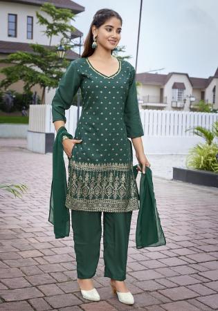 Picture of Elegant Cotton Dark Green Readymade Salwar Kameez