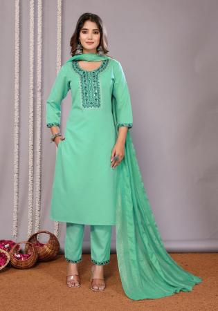 Picture of Cotton Medium Aqua Marine Readymade Salwar Kameez