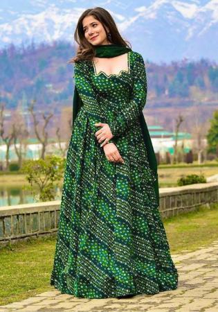 Picture of Good Looking Chiffon Forest Green Readymade Gown