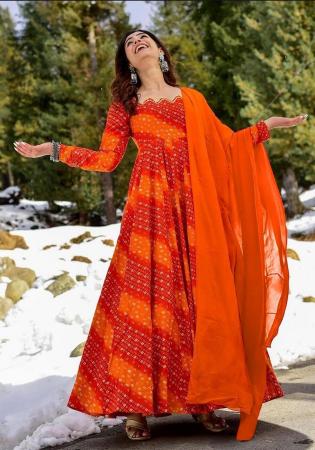 Picture of Radiant Chiffon Orange Red Readymade Gown