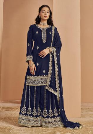 Picture of Georgette Midnight Blue Straight Cut Salwar Kameez
