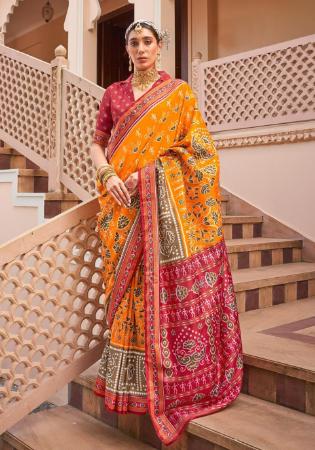 Picture of Amazing Silk Orange Red Saree