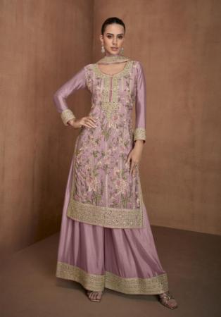 Picture of Chiffon Rosy Brown Straight Cut Salwar Kameez