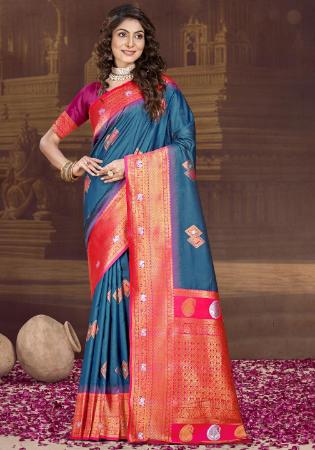 Picture of Gorgeous Silk Steel Blue Saree