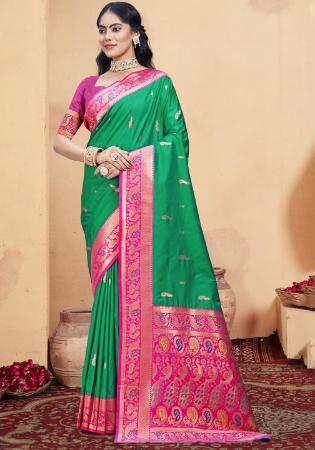Picture of Shapely Silk Forest Green Saree