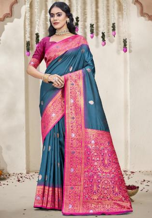 Picture of Magnificent Silk Steel Blue Saree