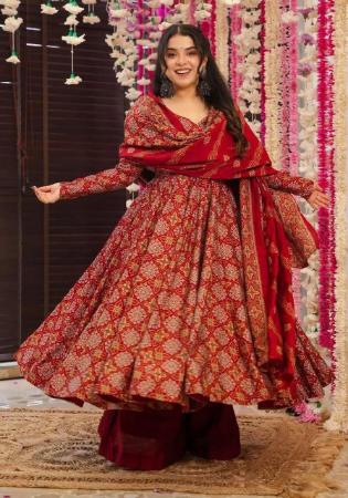 Picture of Appealing Chiffon Indian Red Readymade Salwar Kameez