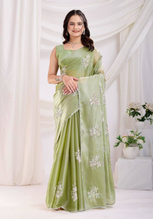 Picture of Pleasing Chiffon Dark Sea Green Saree