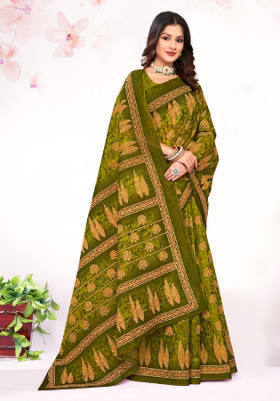 Picture of Pleasing Cotton Olive Drab Saree