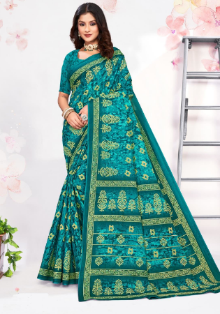 Picture of Lovely Cotton Dark Cyan Saree