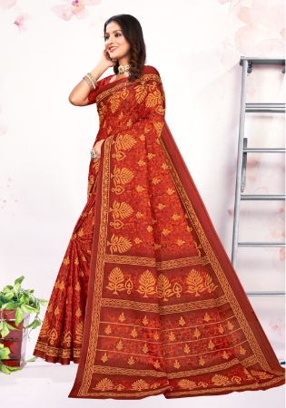 Picture of Magnificent Cotton Dark Red Saree