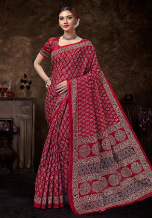 Picture of Sublime Cotton Dark Red Saree