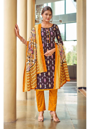 Picture of Cotton Dark Olive Green Readymade Salwar Kameez