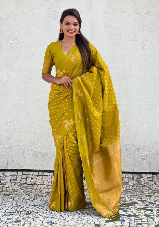 Picture of Lovely Silk Golden Rod Saree