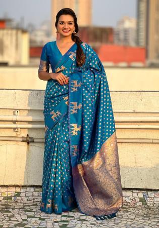 Picture of Stunning Silk Steel Blue Saree