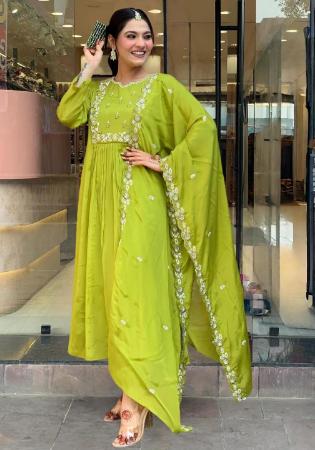 Picture of Ideal Chiffon Yellow Green Readymade Salwar Kameez