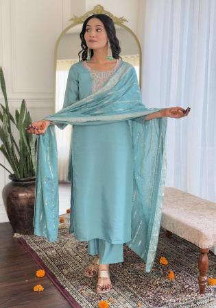Picture of Delightful Chiffon Sky Blue Readymade Salwar Kameez