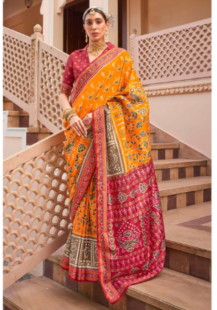 Picture of Delightful Silk Dark Orange Saree
