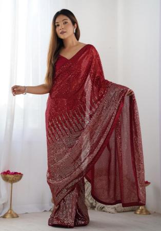 Picture of Nice Georgette Crimson Saree