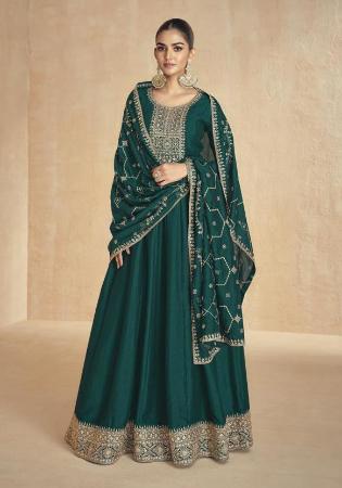 Picture of Beautiful Silk Dark Green Anarkali Salwar Kameez