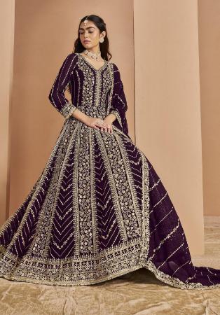 Picture of Georgette Saddle Brown Anarkali Salwar Kameez