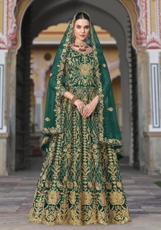Picture of Beautiful Net Dark Green Anarkali Salwar Kameez
