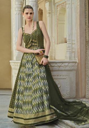 Picture of Fine Silk Dark Olive Green Party Wear Gown