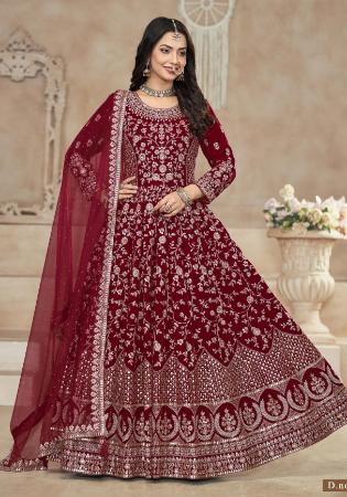 Picture of Pleasing Chiffon Maroon Anarkali Salwar Kameez